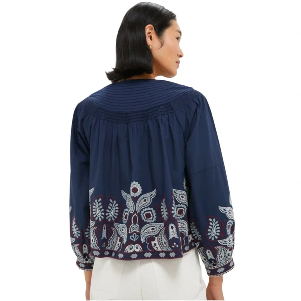 TUCKERNUCK Navy Embroidered Lucia Blouse